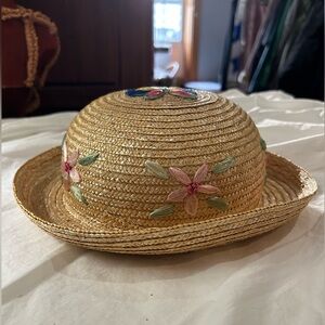Vintage APRIL CORNELL Straw‎ Hat Embroidered Butterfly Floral